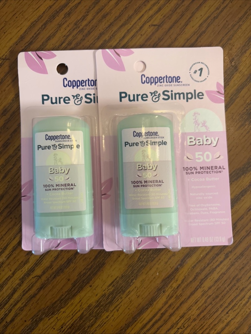 Set of 2 Coppertone Pure & Simple Baby SPF 50 Mineral Sunscreen Stick